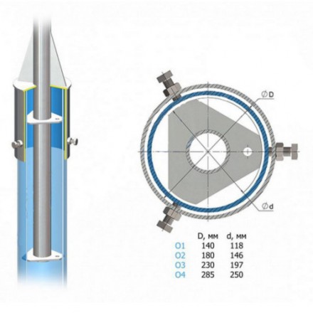 Кронштейн однорожковый угловой на обечайке 2К1(15°)-2,5-2,5-О3-Тр.48 27 кг